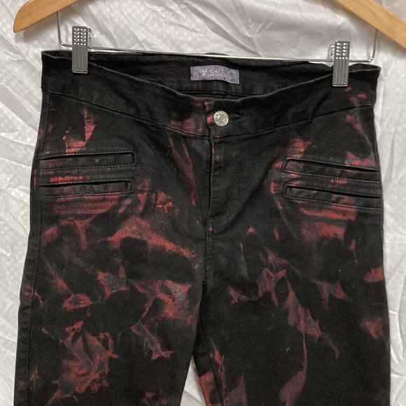 GUESS Los Angeles LA Painted Jeans, Black w Red Splatter Design. Size 28 / US 6 - Picture 1 of 7